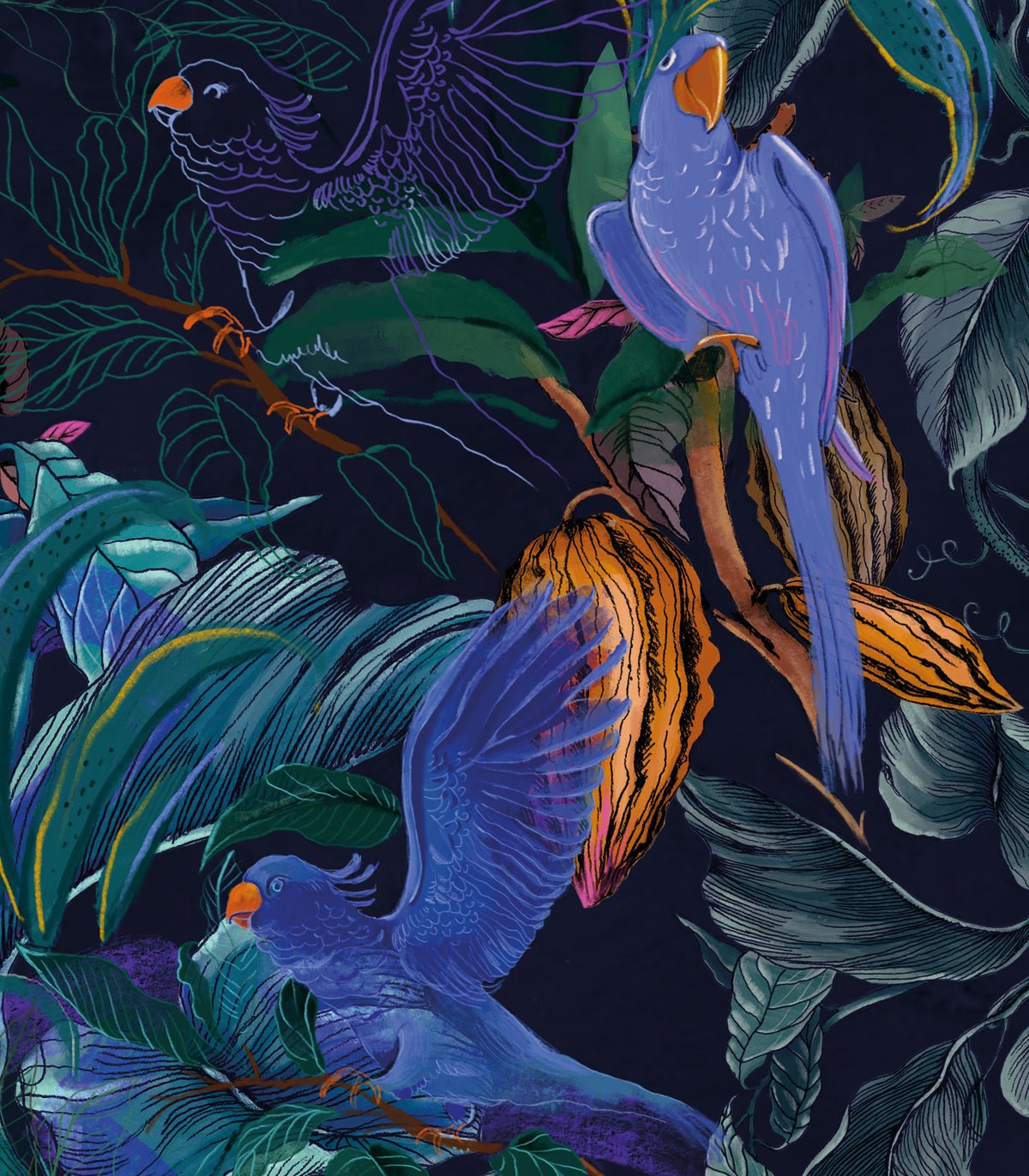 Tapeta Blue Parrots - Wallcolors®