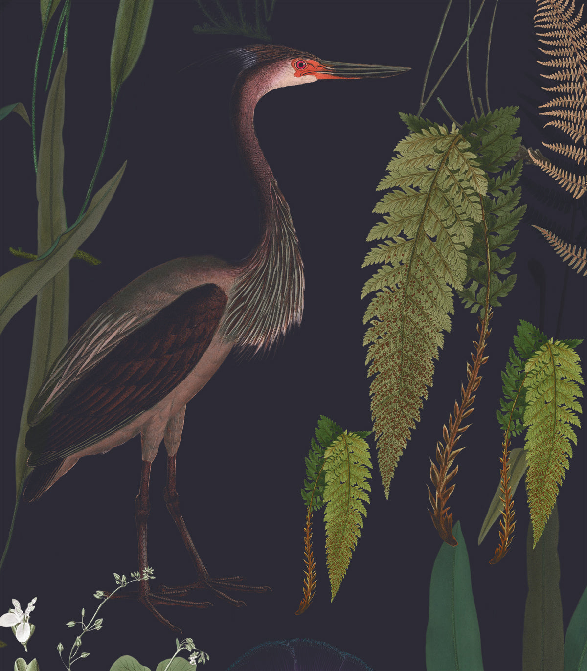 Calm Heron Navy Wallpaper