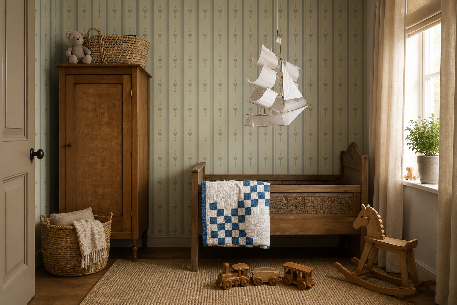 Papel pintado Cottage Stripe Warm Linen