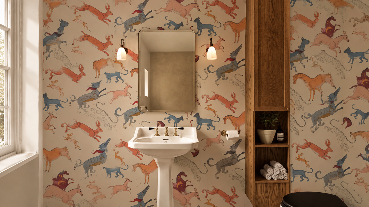 Papel pintado Oriental Animals Beige