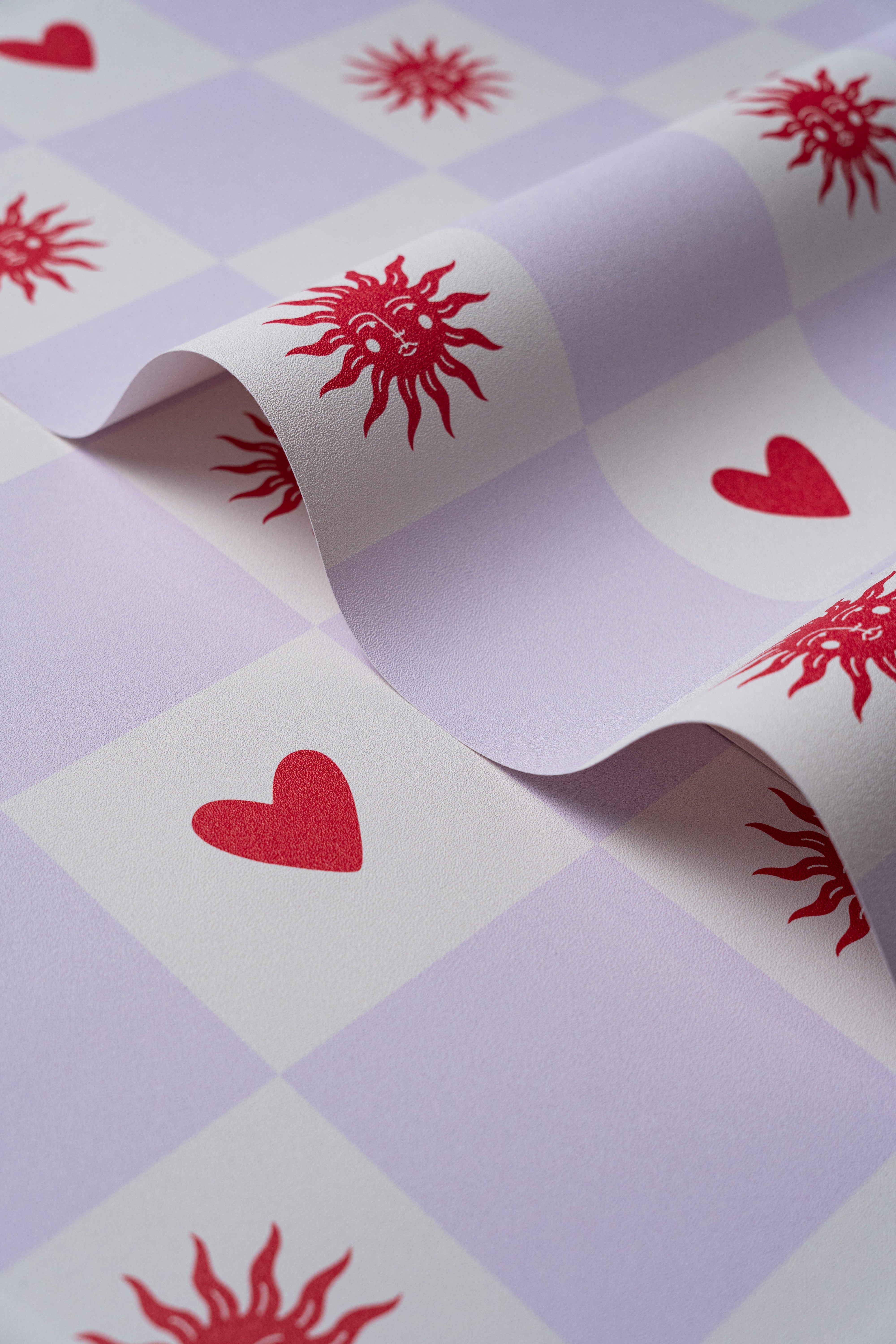 Wallpaper Sun and heart Lilac Cream