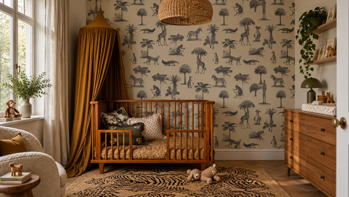 Wallpaper Vintage animals beige