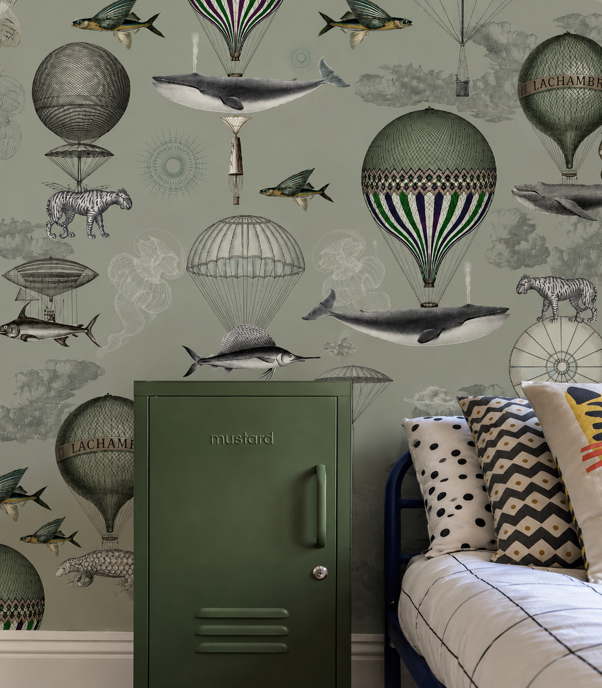 Papier peint Vintage balloons green