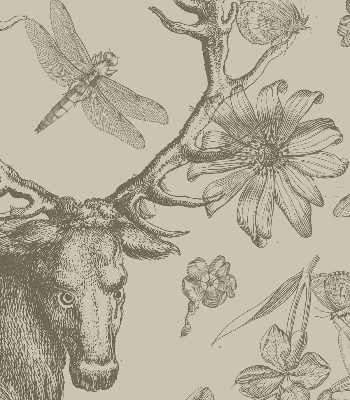 Vintage botanic light brown wallpaper