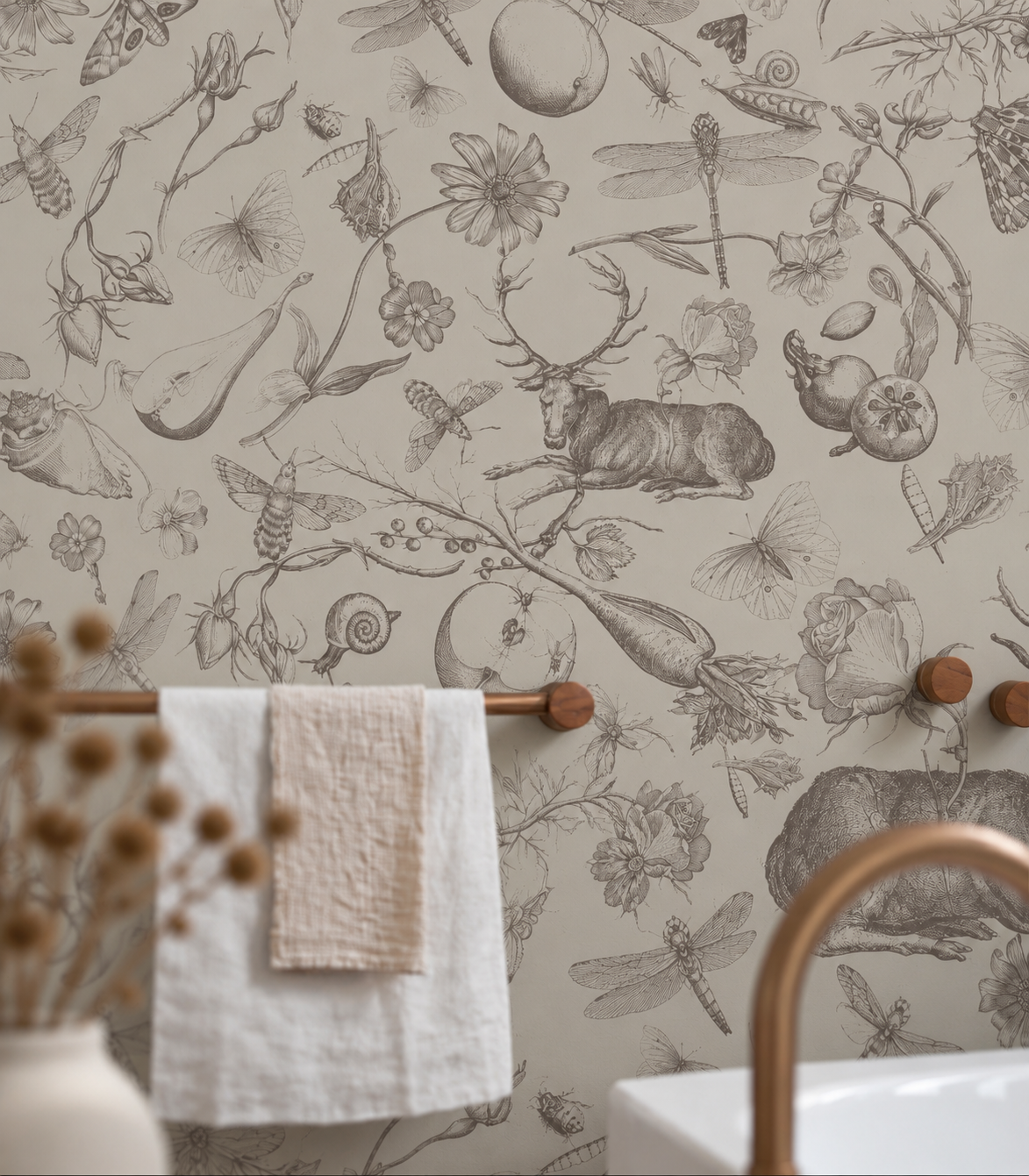 Papier peint Vintage botanic pink