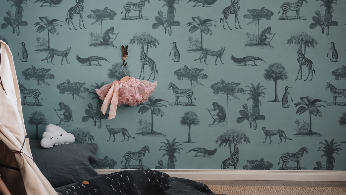 Papier peint Vintage animals dark mint