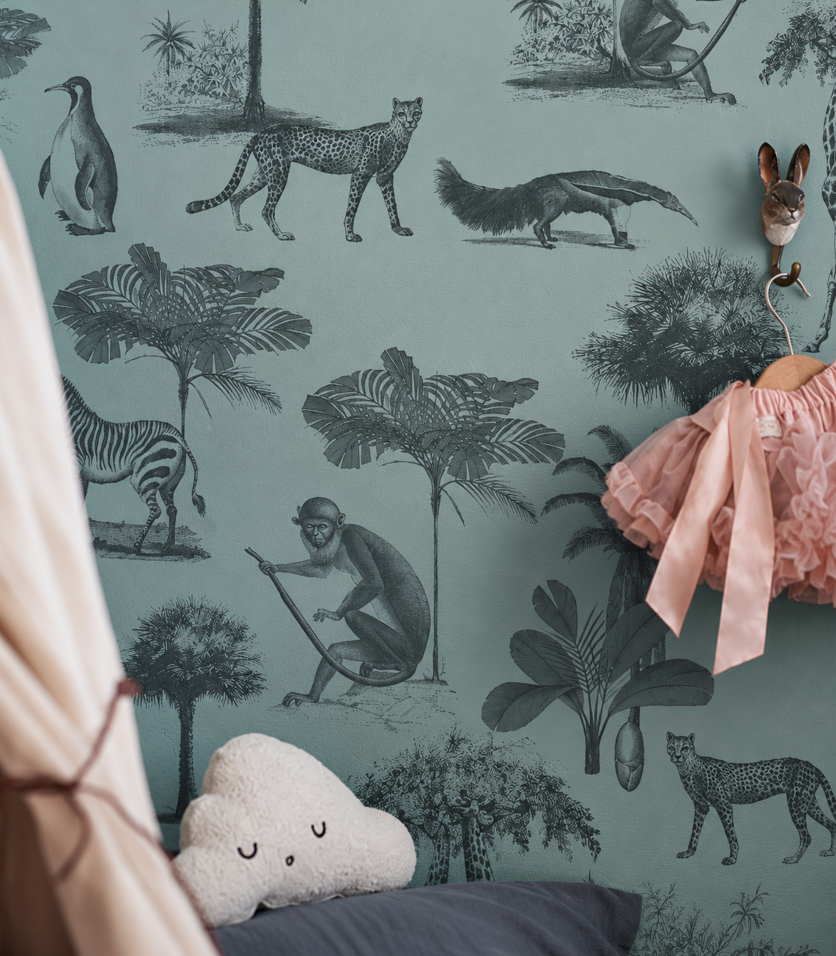 Papier peint Vintage animals dark mint