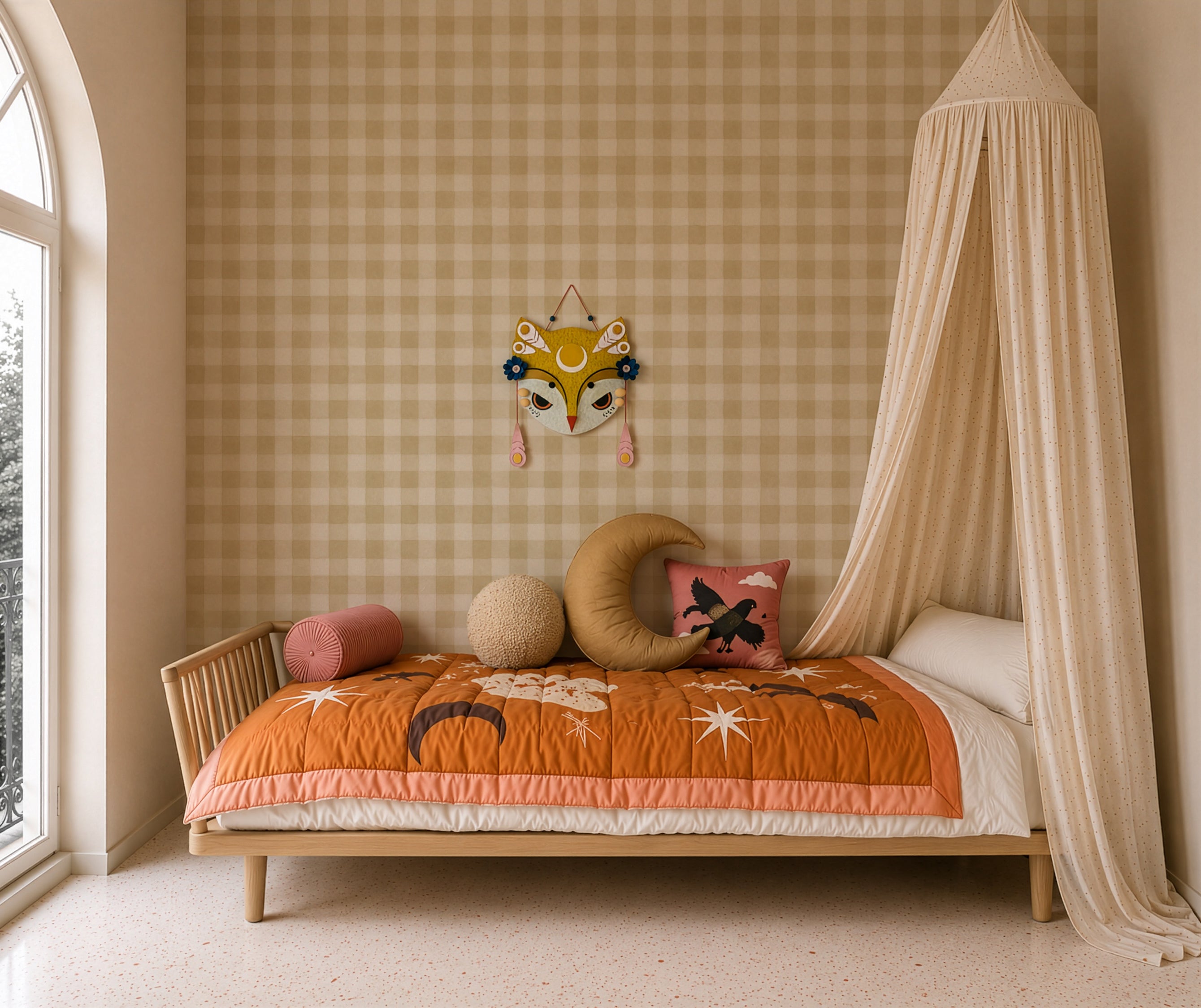 Carta da parati Watercolor Checks Butter Cream