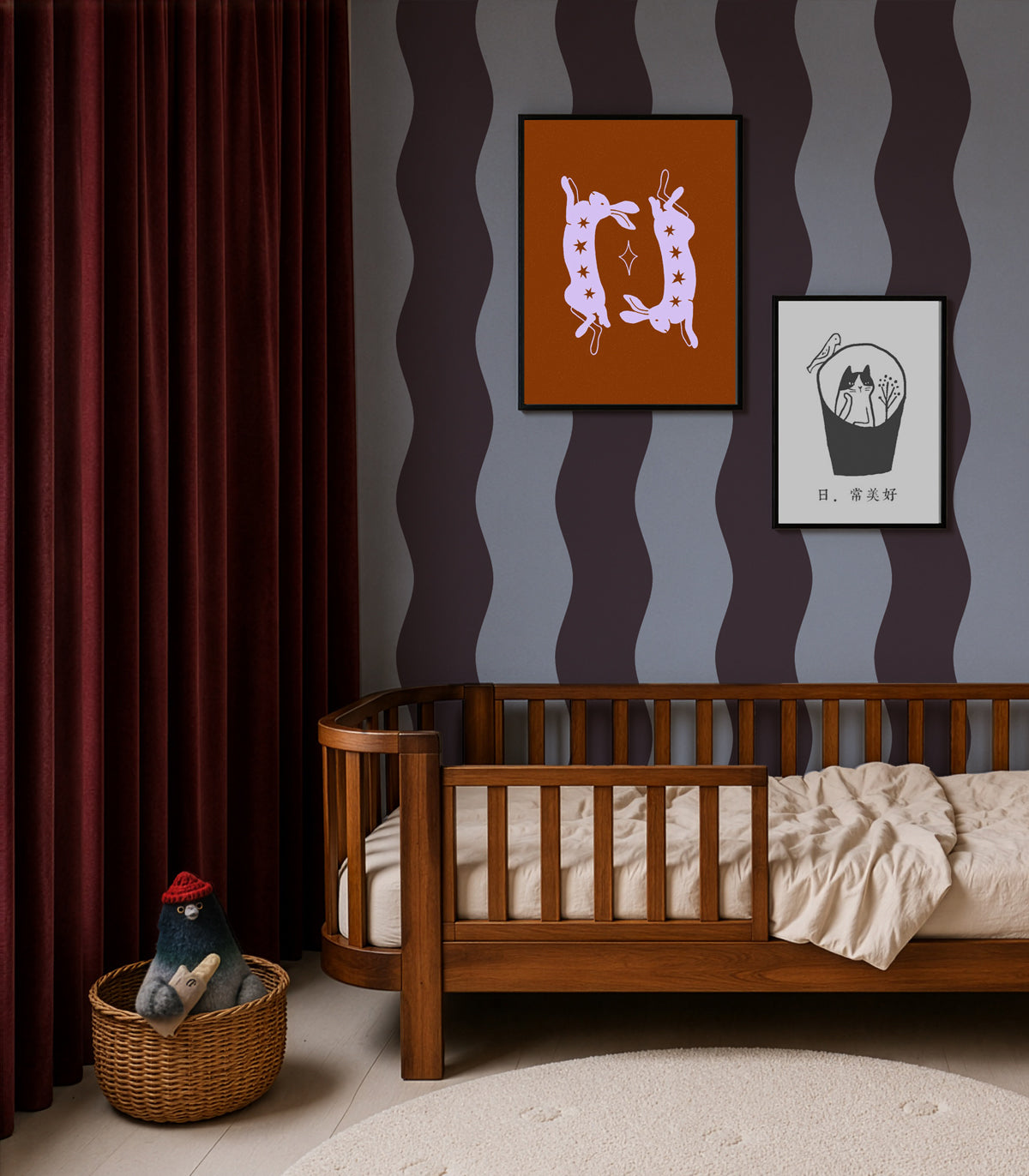 Tapeta Wave Stripe Deep Burgundy