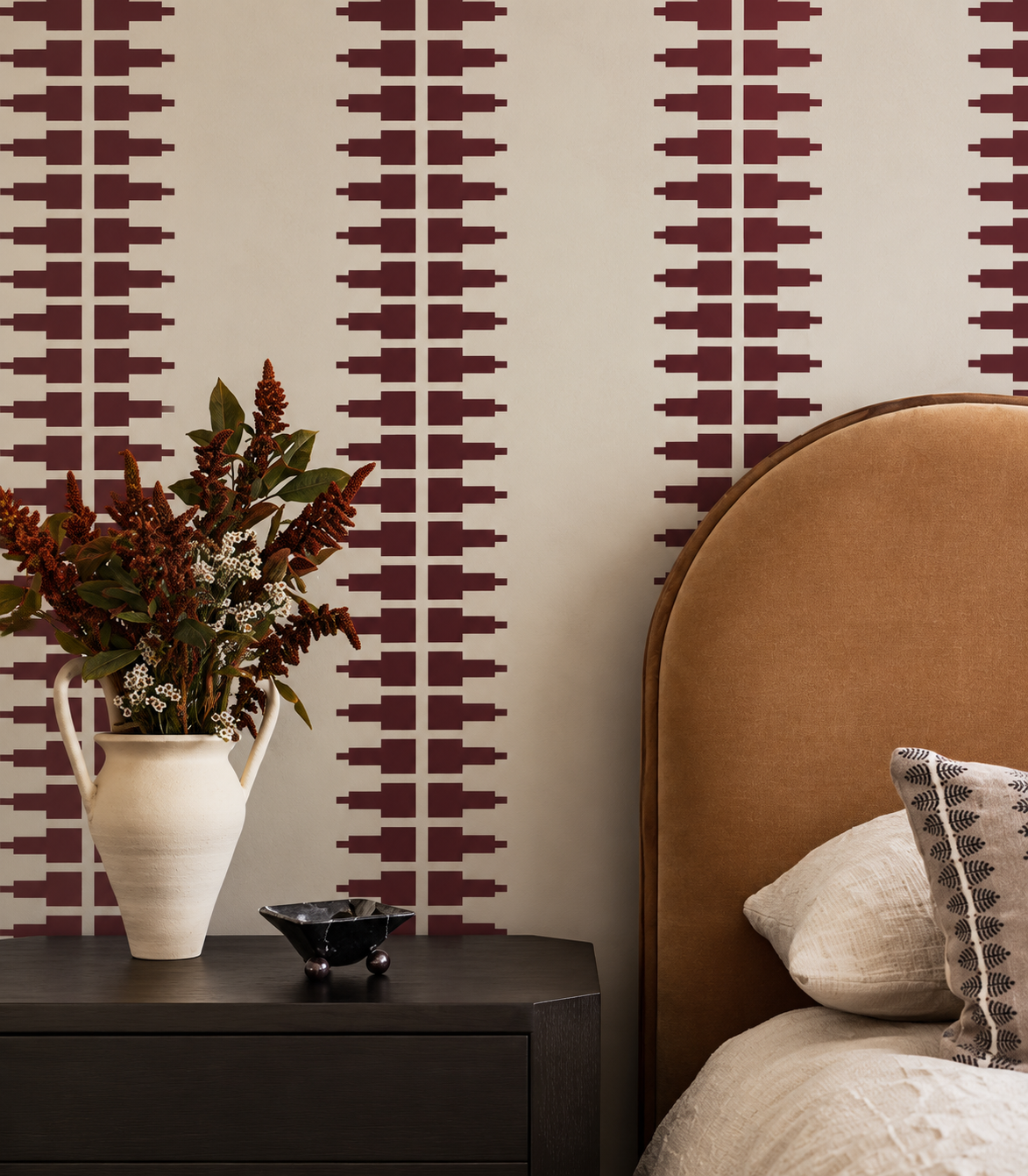 Wallpaper Ornament Line Clay Wine Rose