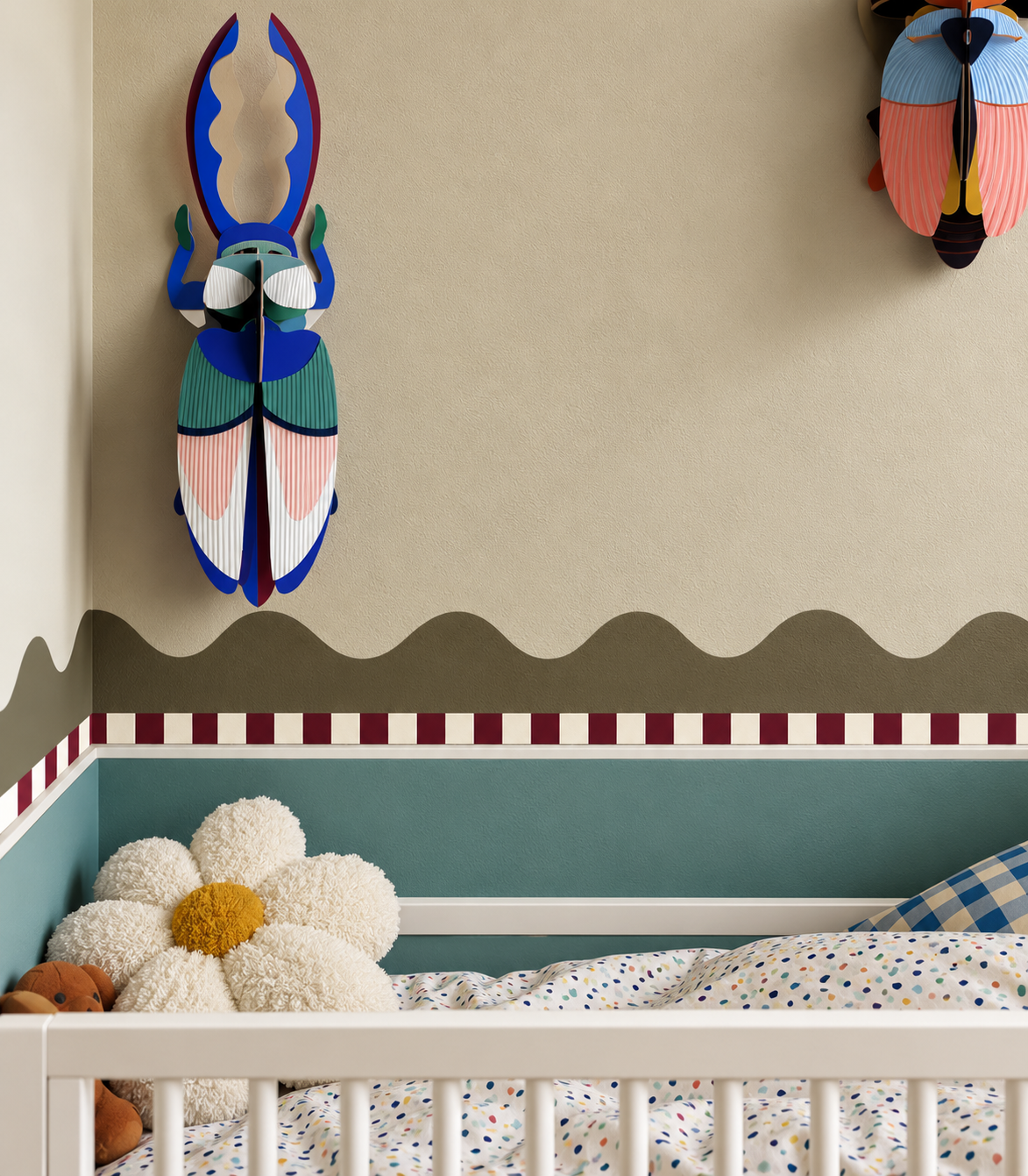 Carta da parati Border Waves Play Forest Green