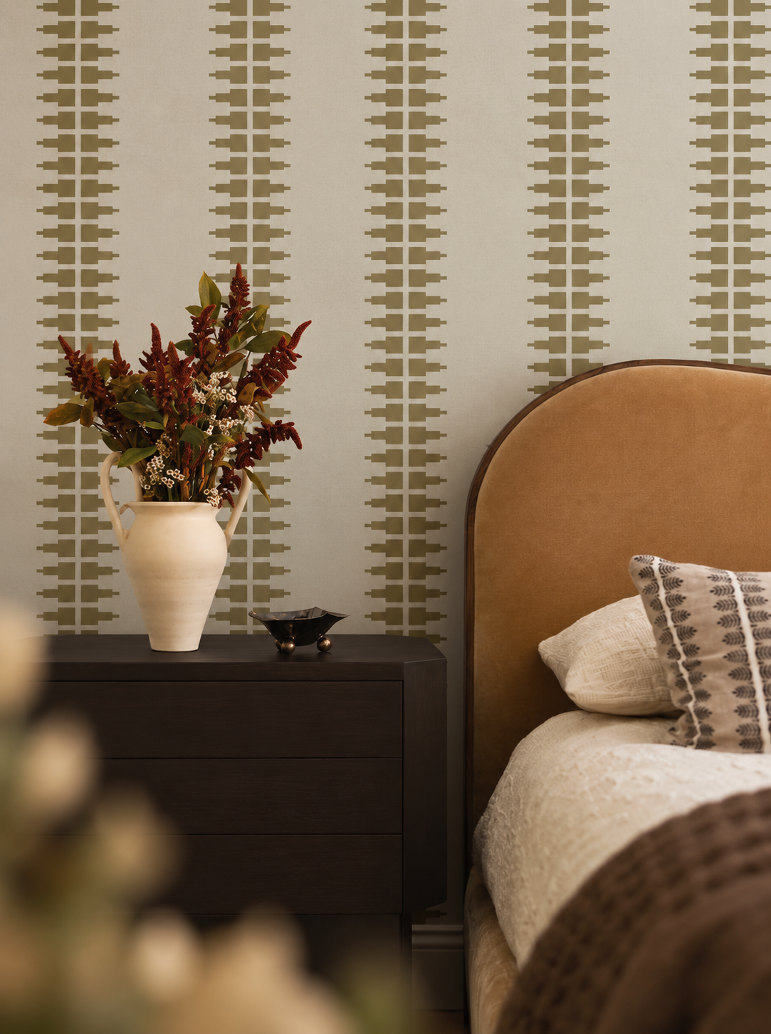 Wallpaper Ornament Line Clay Golden Olive