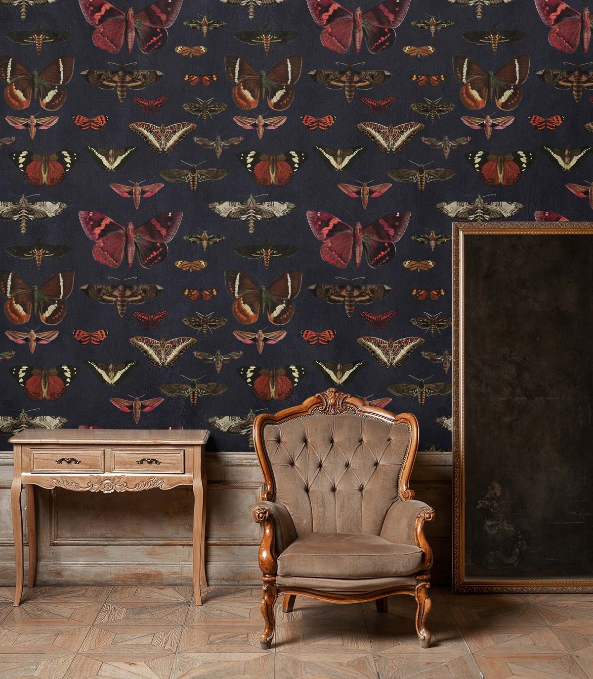 Tapeta Butterflies Navy Blue - Wallcolors®