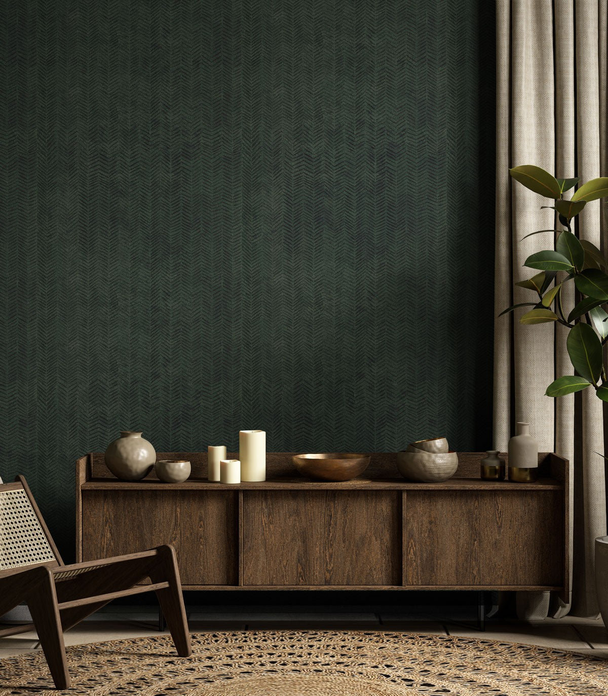 Herringbone green wallpaper