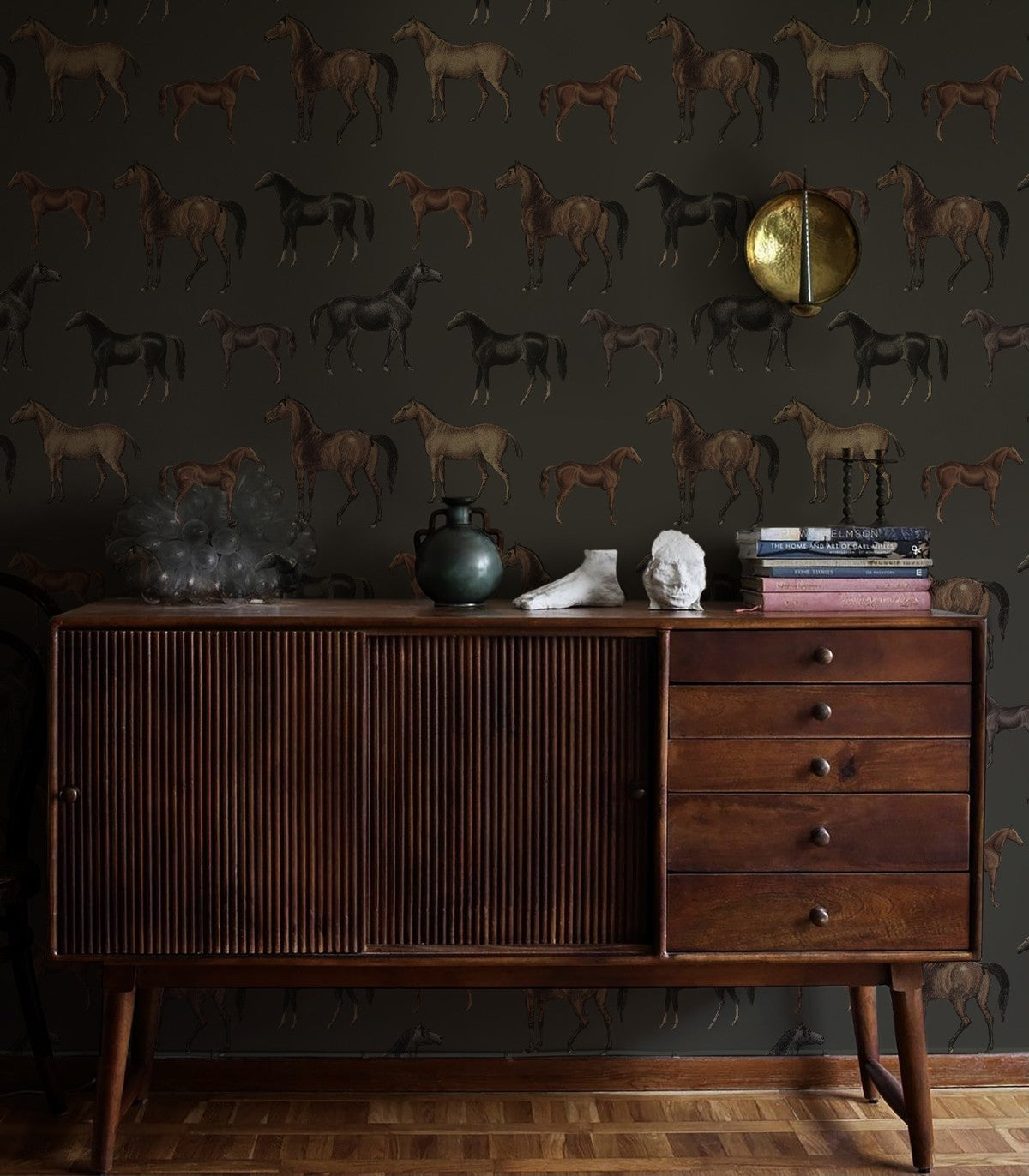 Horses Olive Wallpaper