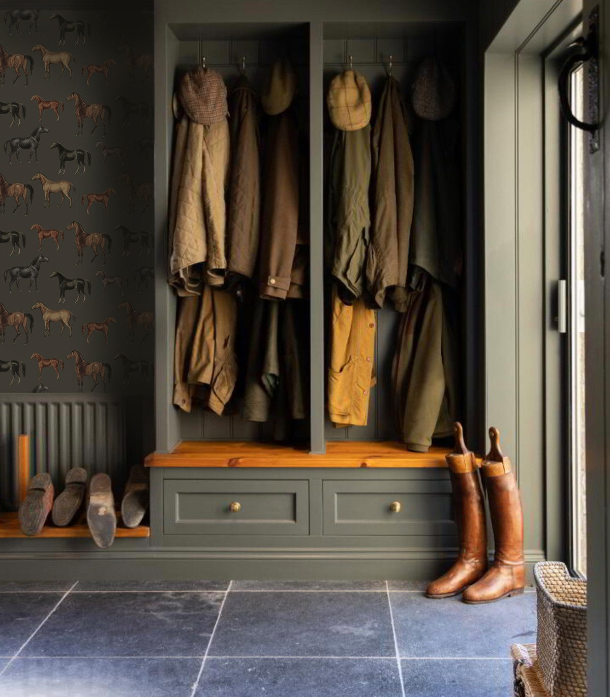 Horses Olive Wallpaper