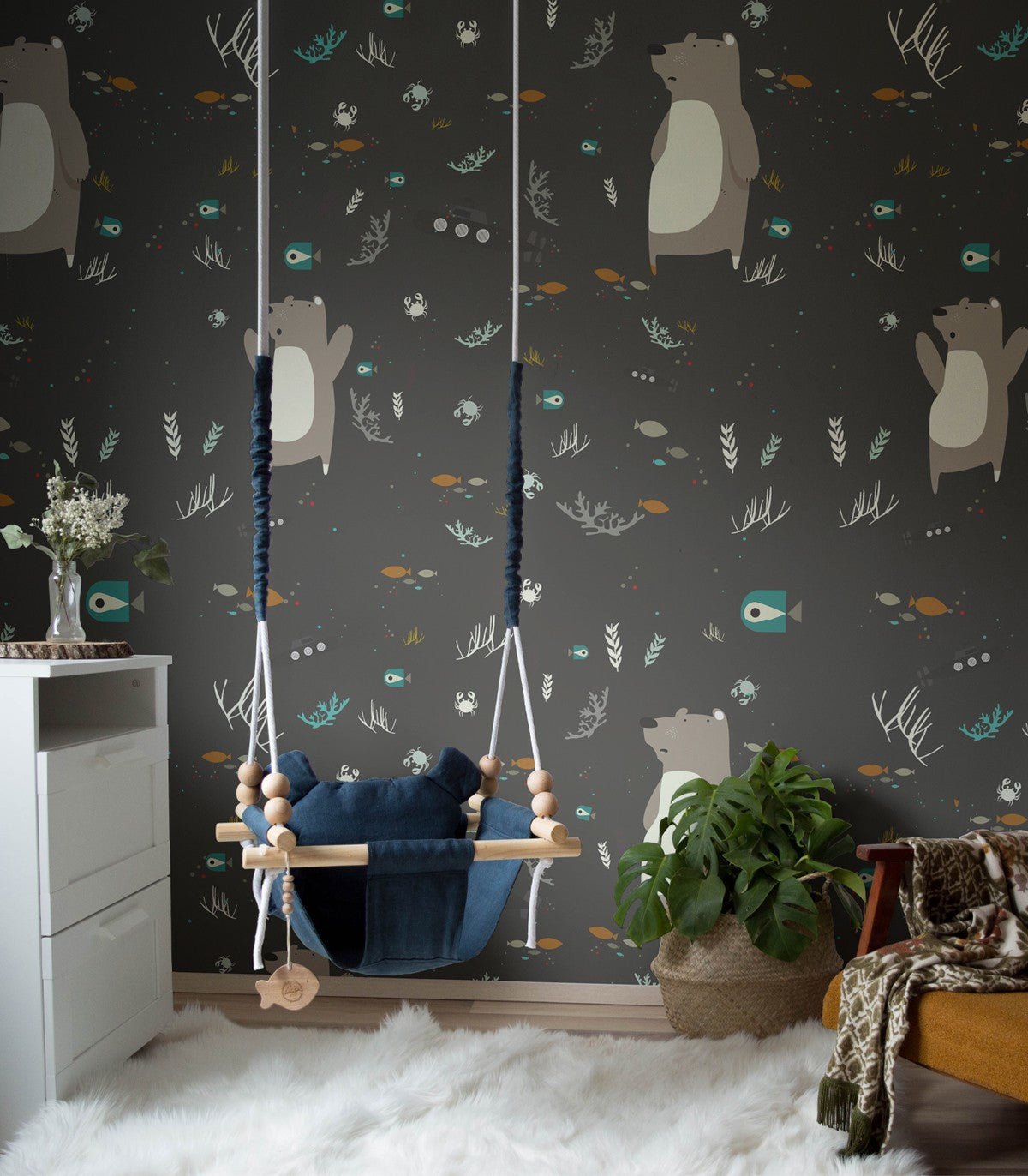 Tapeta Underwater Bear Black - Wallcolors®