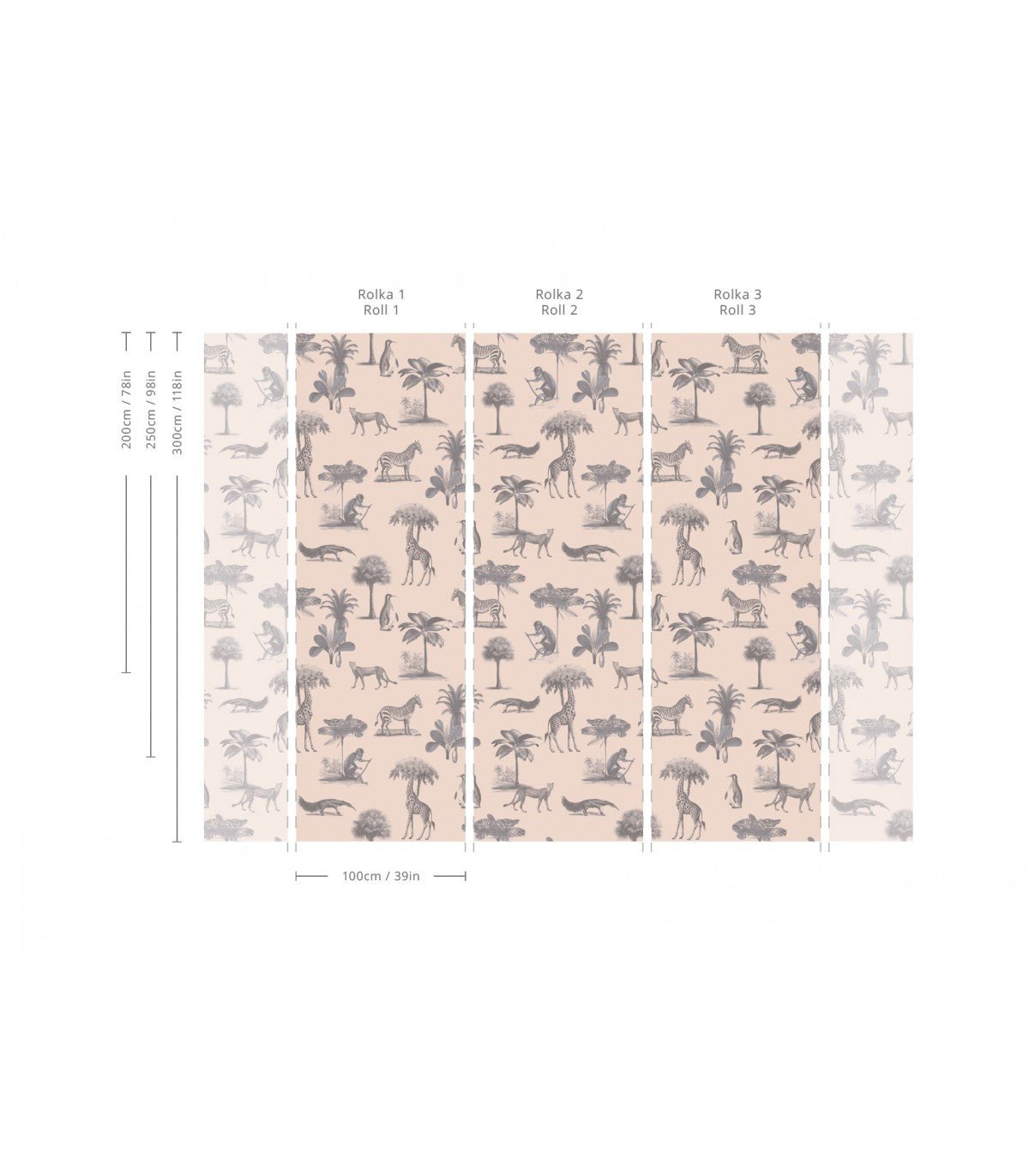Tapeta Vintage animals pink - Wallcolors®