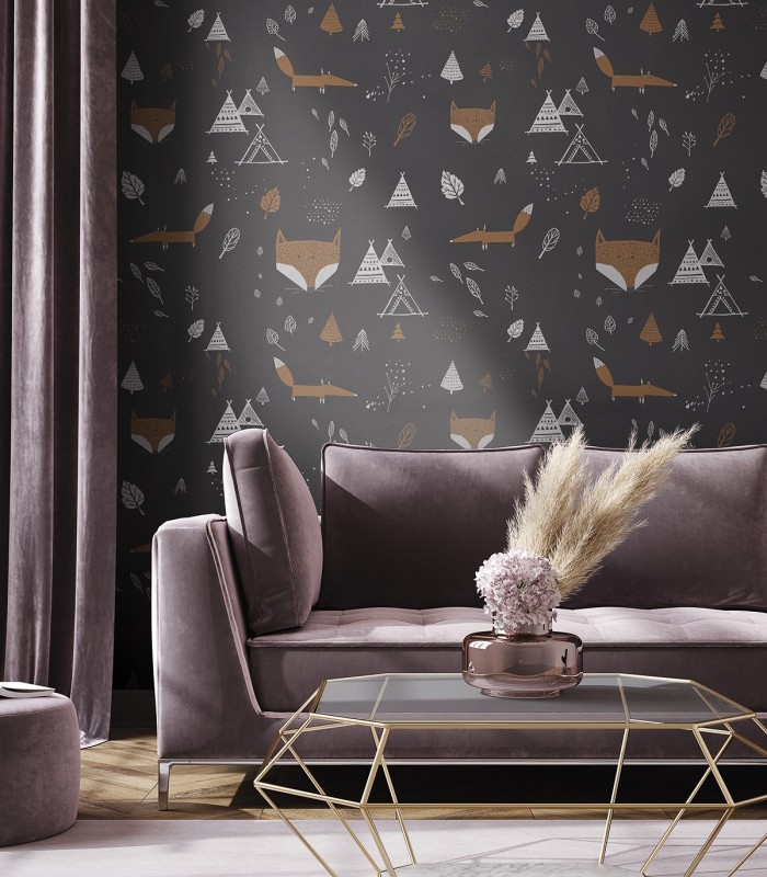 Fox Adventure Black Tapete - Wallcolors  - Exklusive Hintergrundbilder