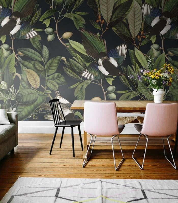 Magpie Black Wallpaper - Wallcolors  - Exklusive Hintergrundbilder