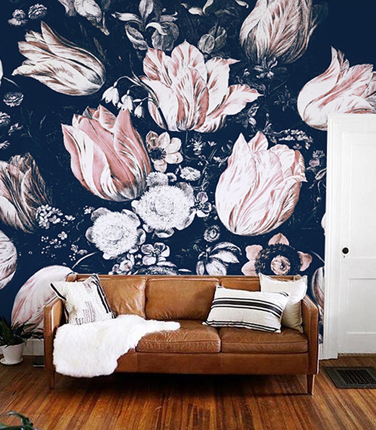 Floral Navy Wallpaper - Wallcolors  - Exclusive Wallpapers