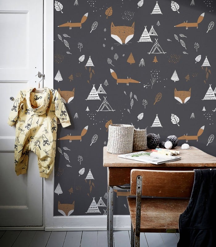 Fox Adventure Black Tapete - Wallcolors  - Exklusive Hintergrundbilder