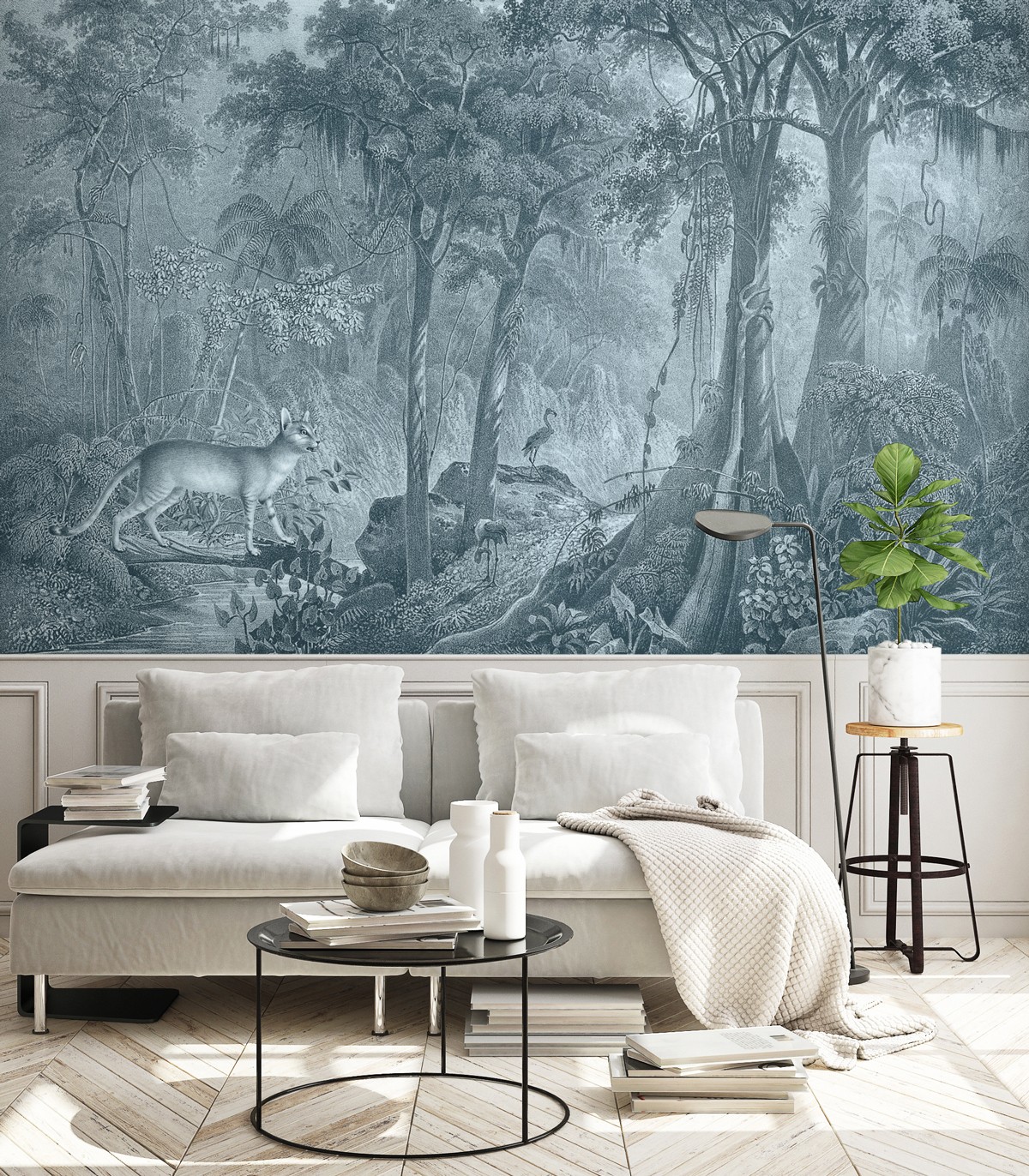 Jungle Cat Blue Wallpaper - Wallcolors  - Exclusive Wallpapers