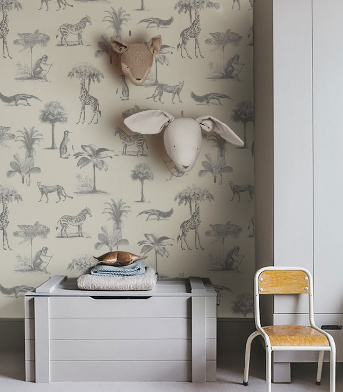 Vintage animals beige tapete - Wallcolors  - Exklusive Hintergrundbilder