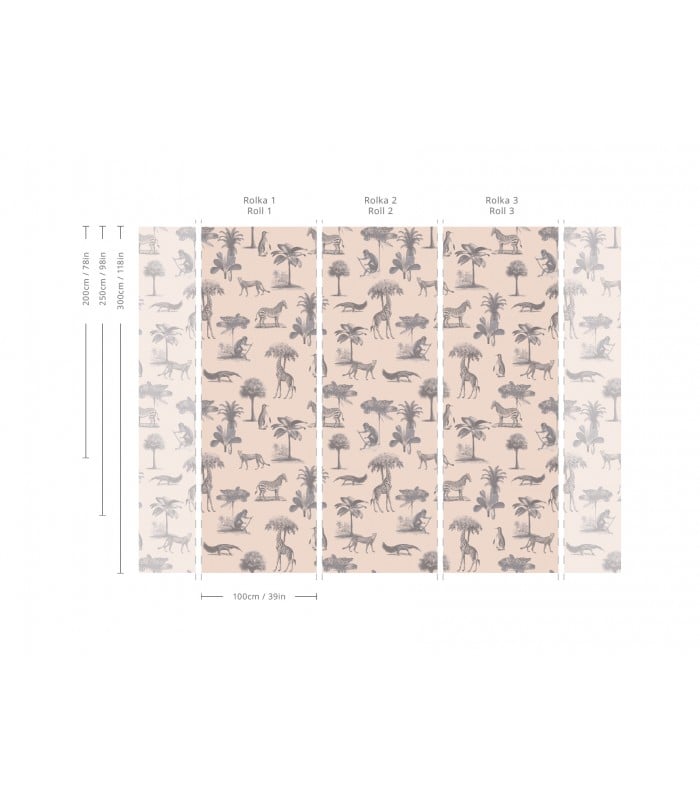 Tapeta Vintage animals pink - Wallcolors - Ekskluzywne Tapety