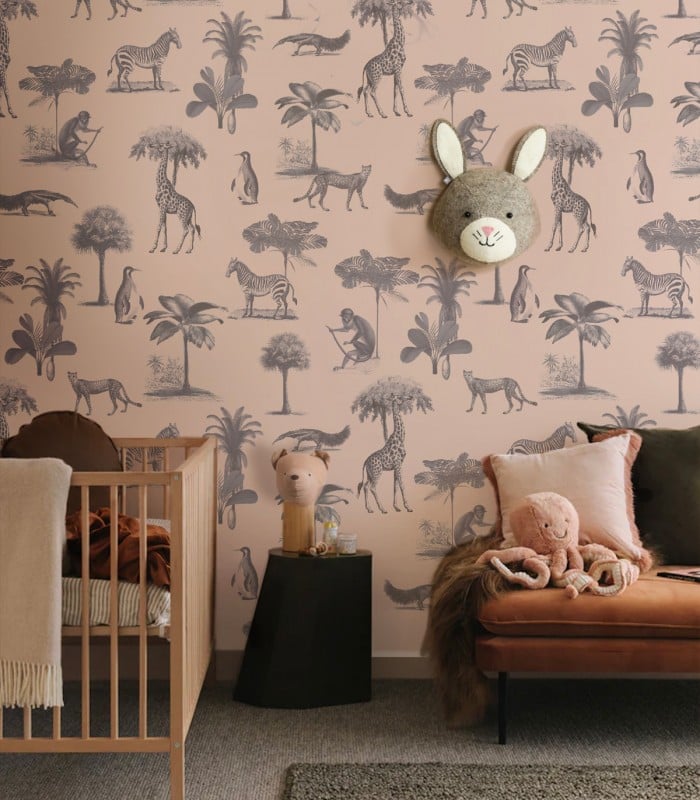 Tapeta Vintage animals pink - Wallcolors - Ekskluzywne Tapety