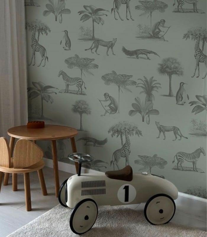 Tapeta Vintage animals light mint - Wallcolors - Ekskluzywne Tapety