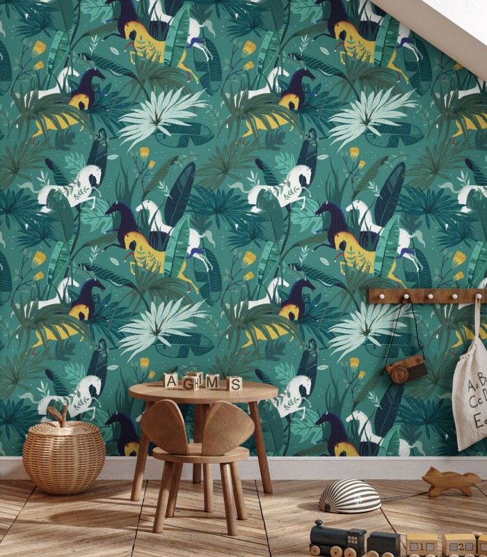 Dream Horses Turquoise Tapete - Wallcolors  - Exklusive Hintergrundbilder