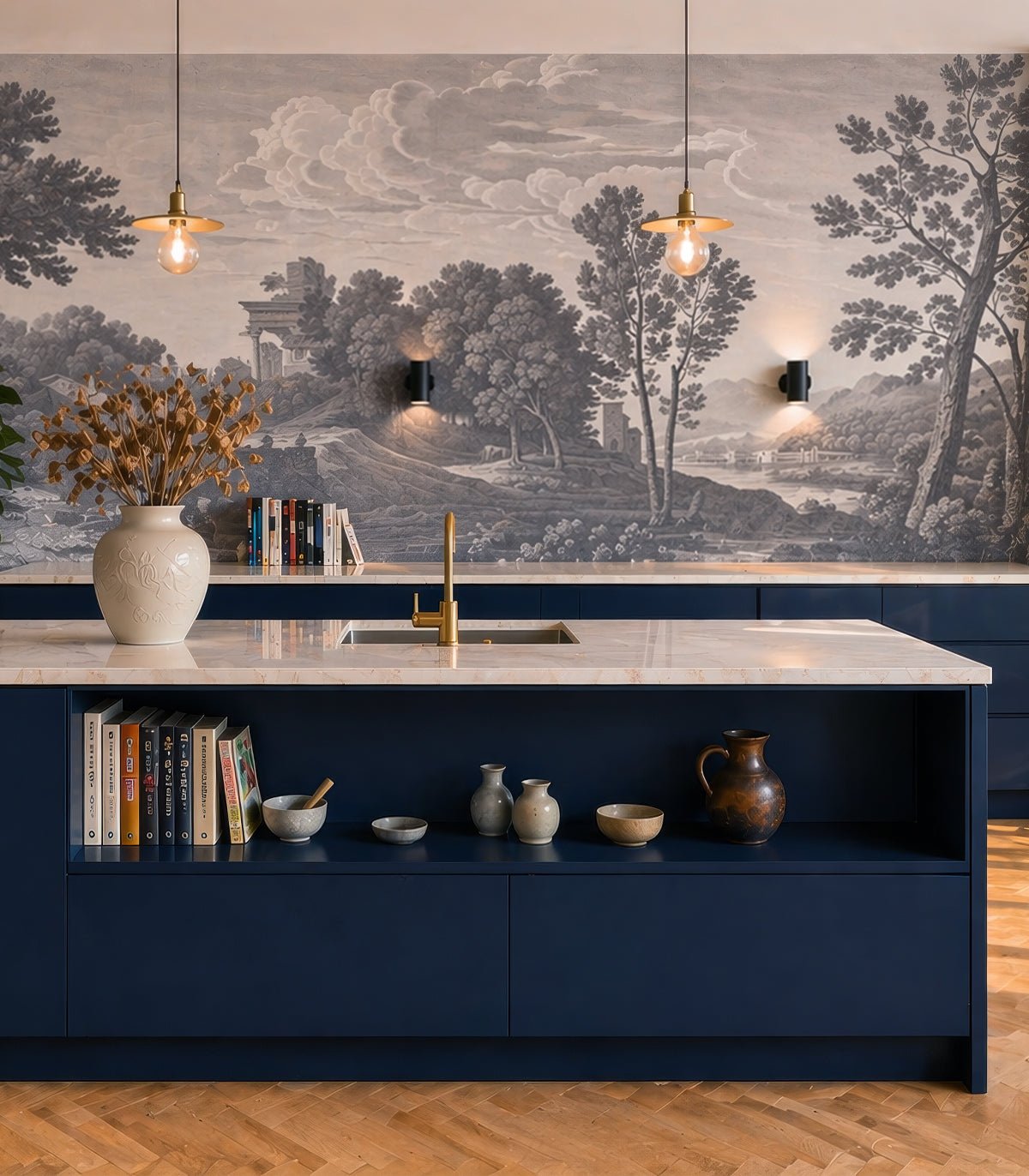 Tapeta Ancient Riverside Grove Blue - Wallcolors®