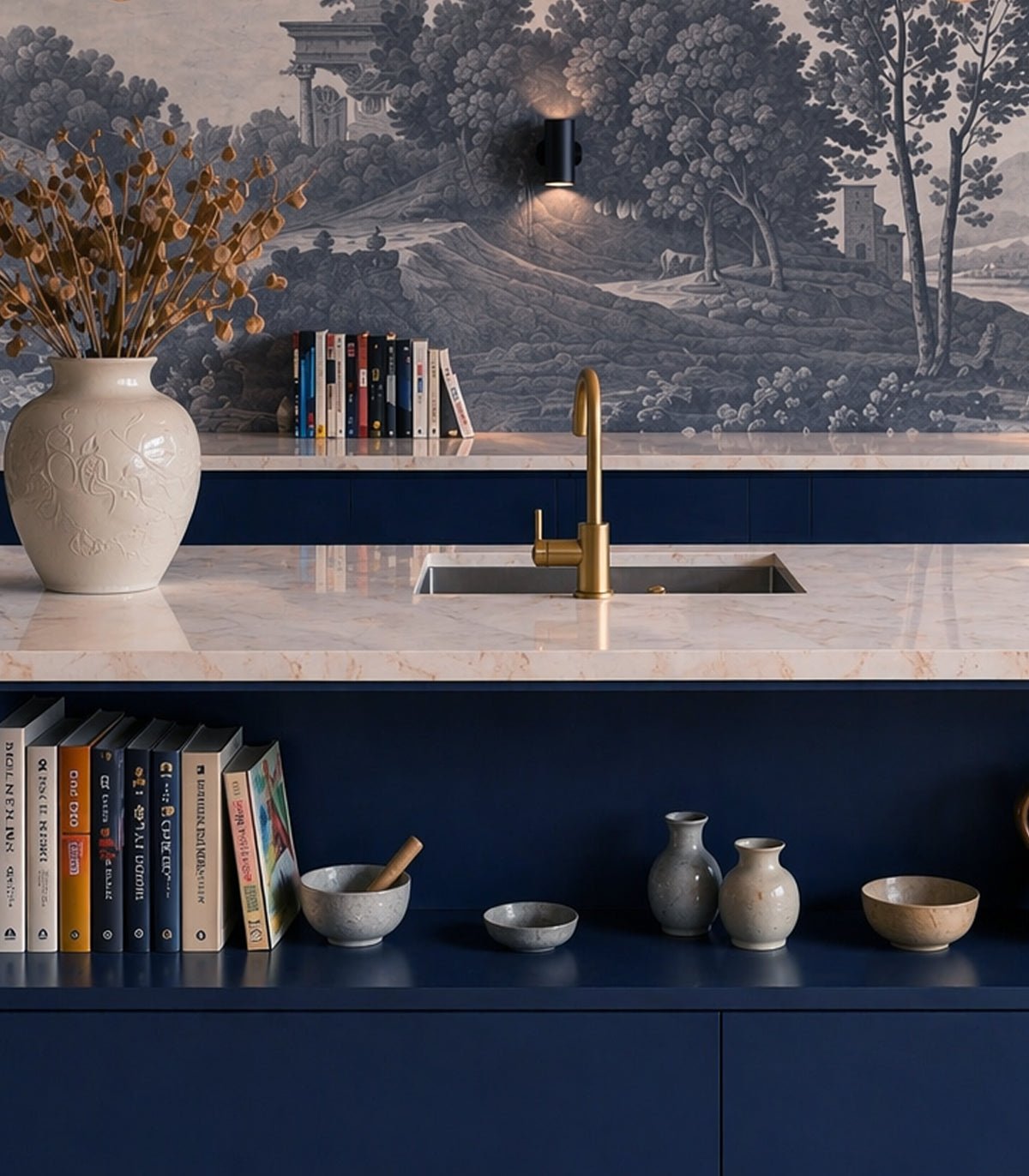Tapeta Ancient Riverside Grove Blue - Wallcolors®