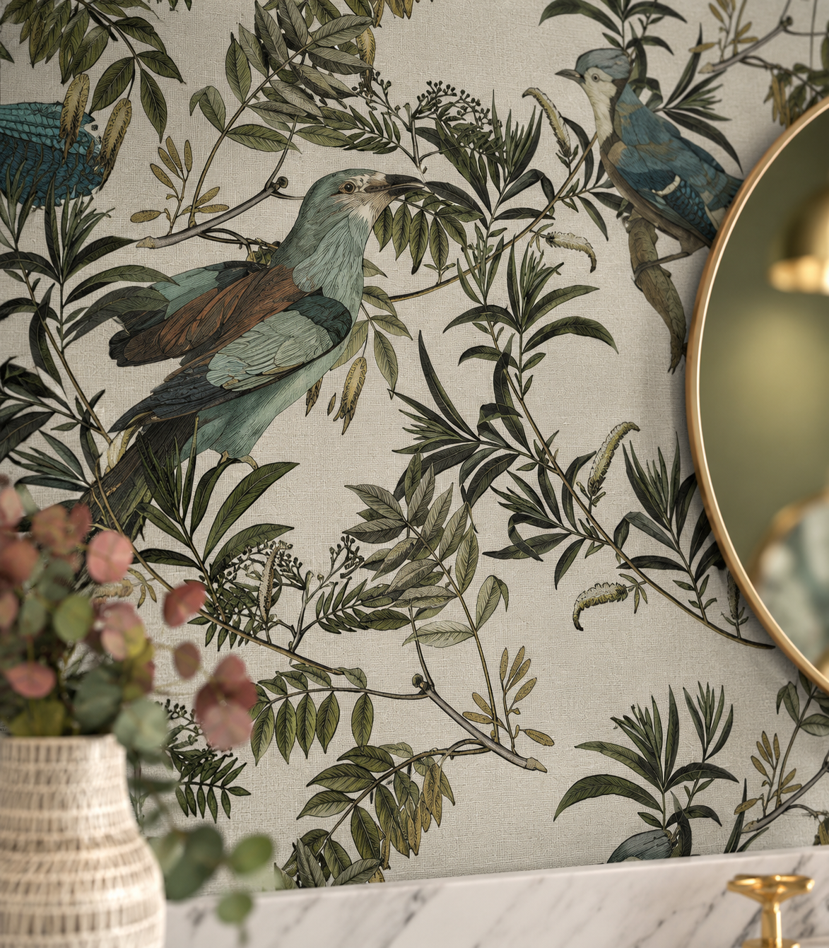 Wallpaper Birds in Garden Ecri