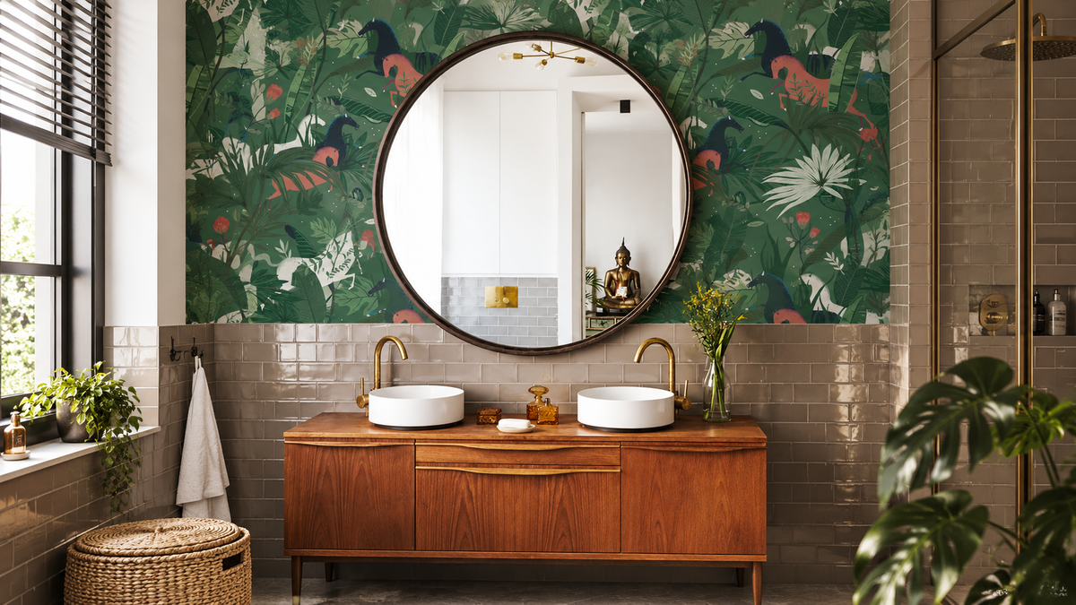 Wallpaper Dream Horses Green