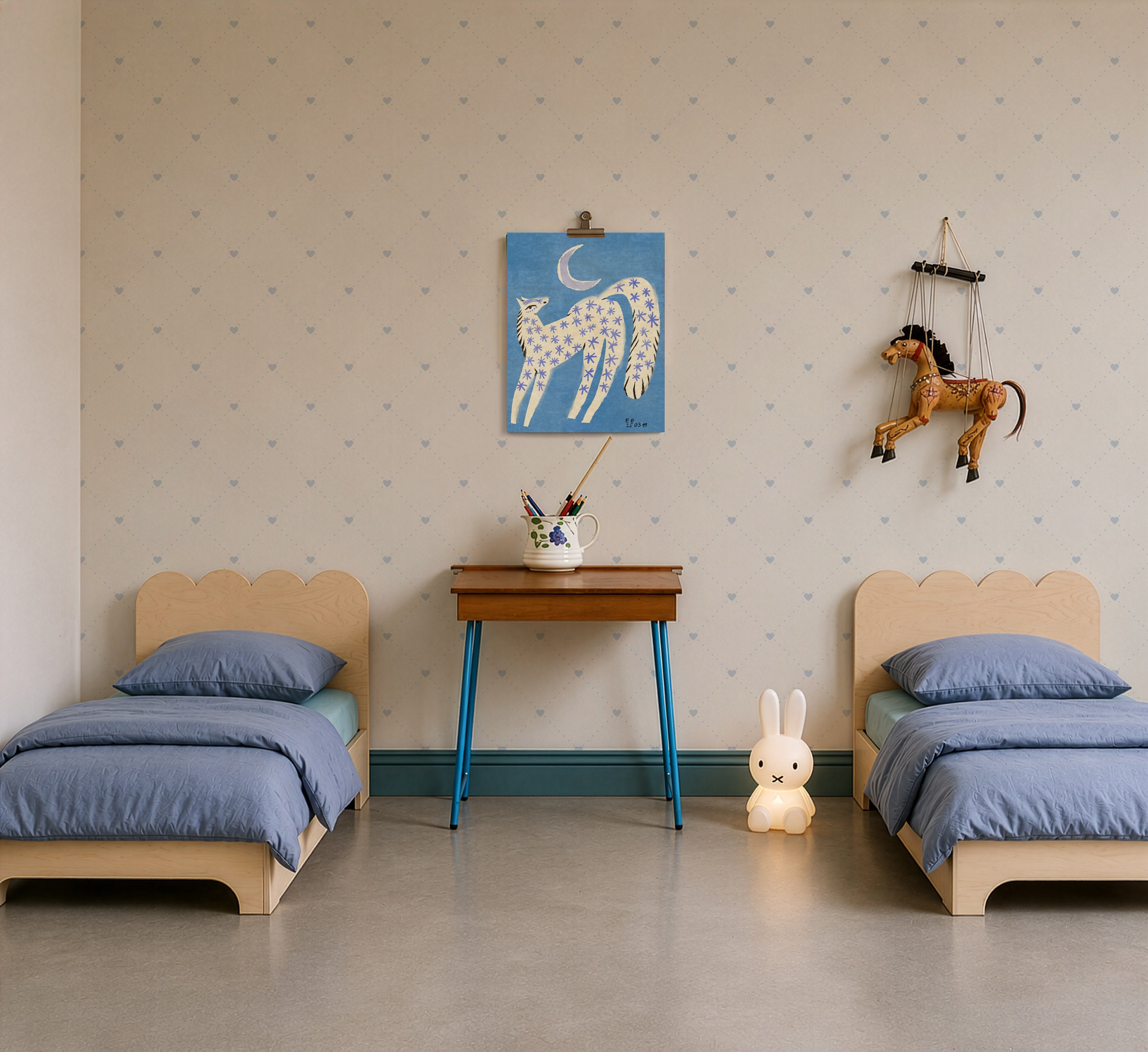 Tapeta Heart Lattice Baby Blue