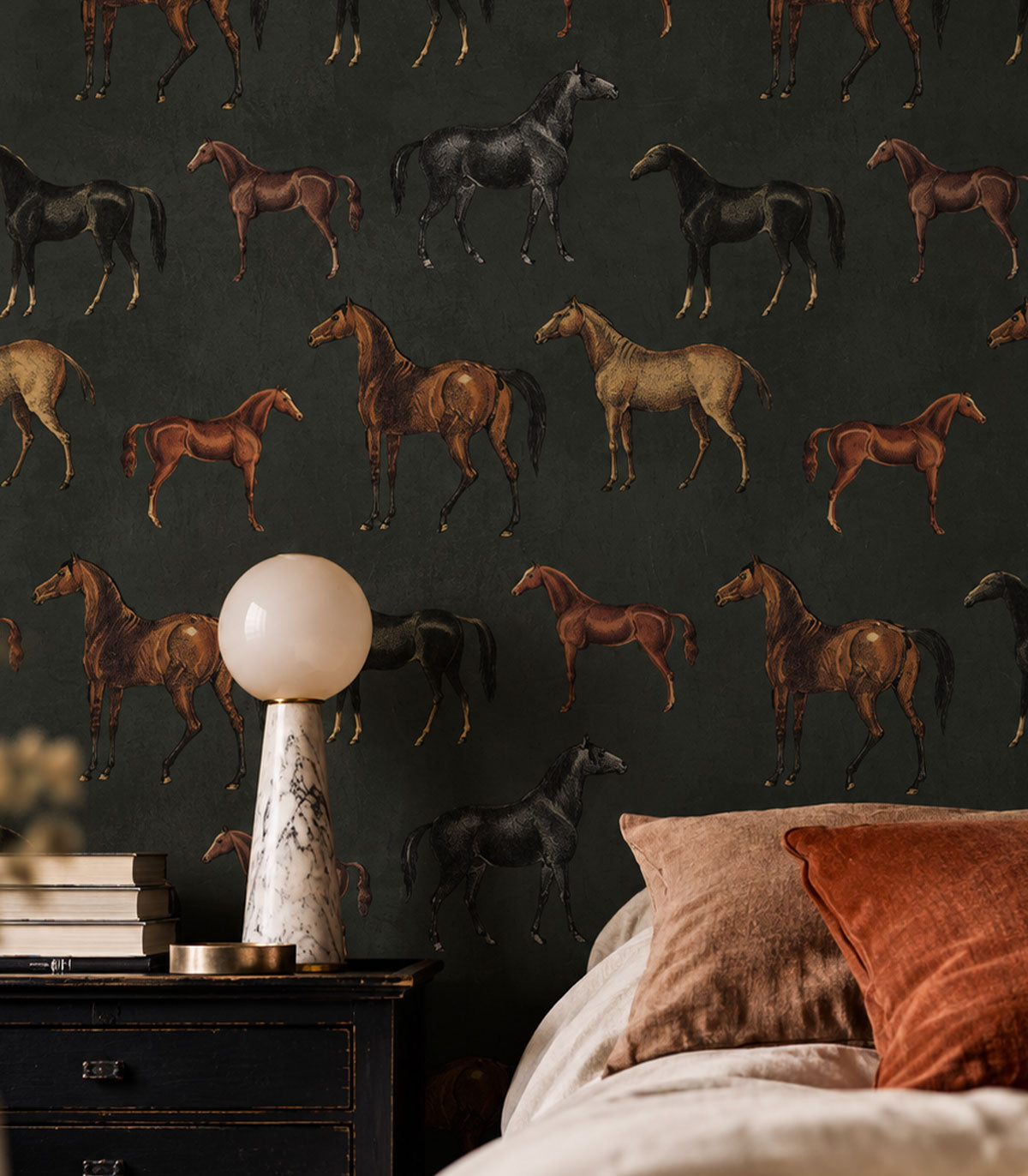 Carta da parati Horses Olive