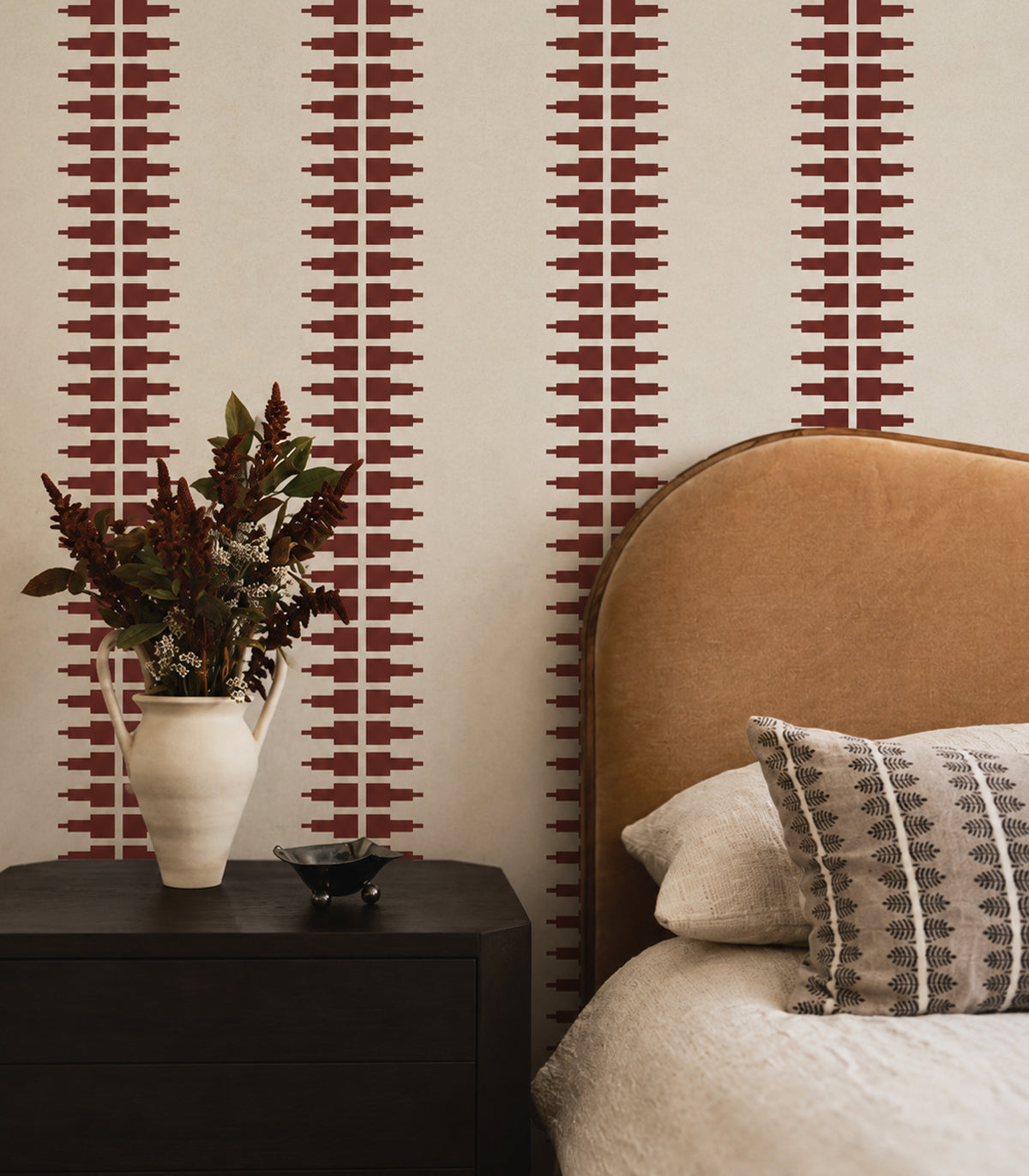 Tapeta Ornament Line Clay Brick Red