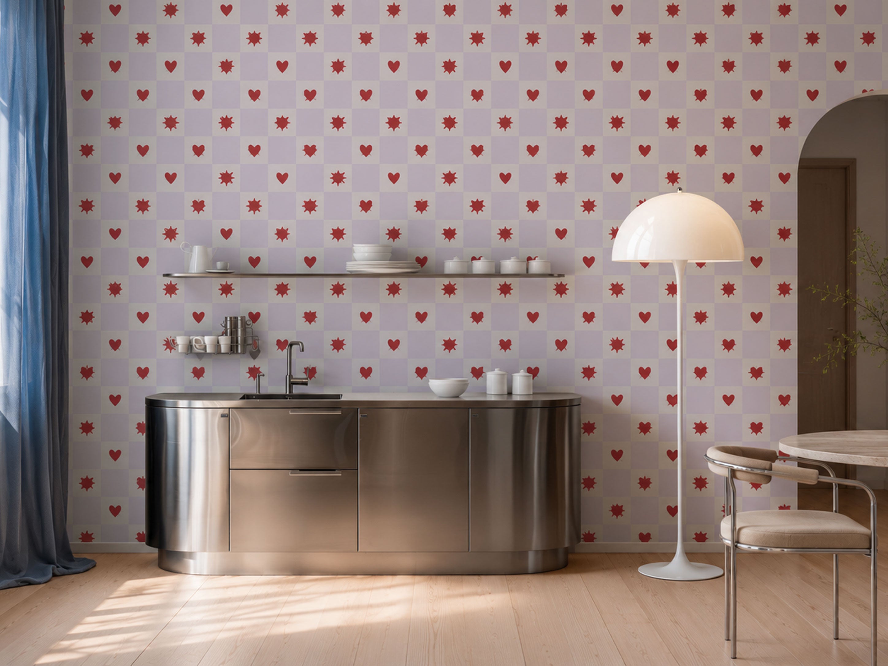 Wallpaper Sun and heart Lilac Cream