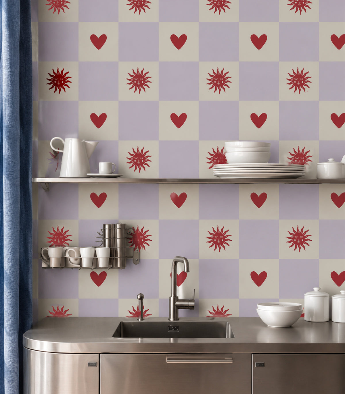 Tapeta Sun and heart Lilac Cream