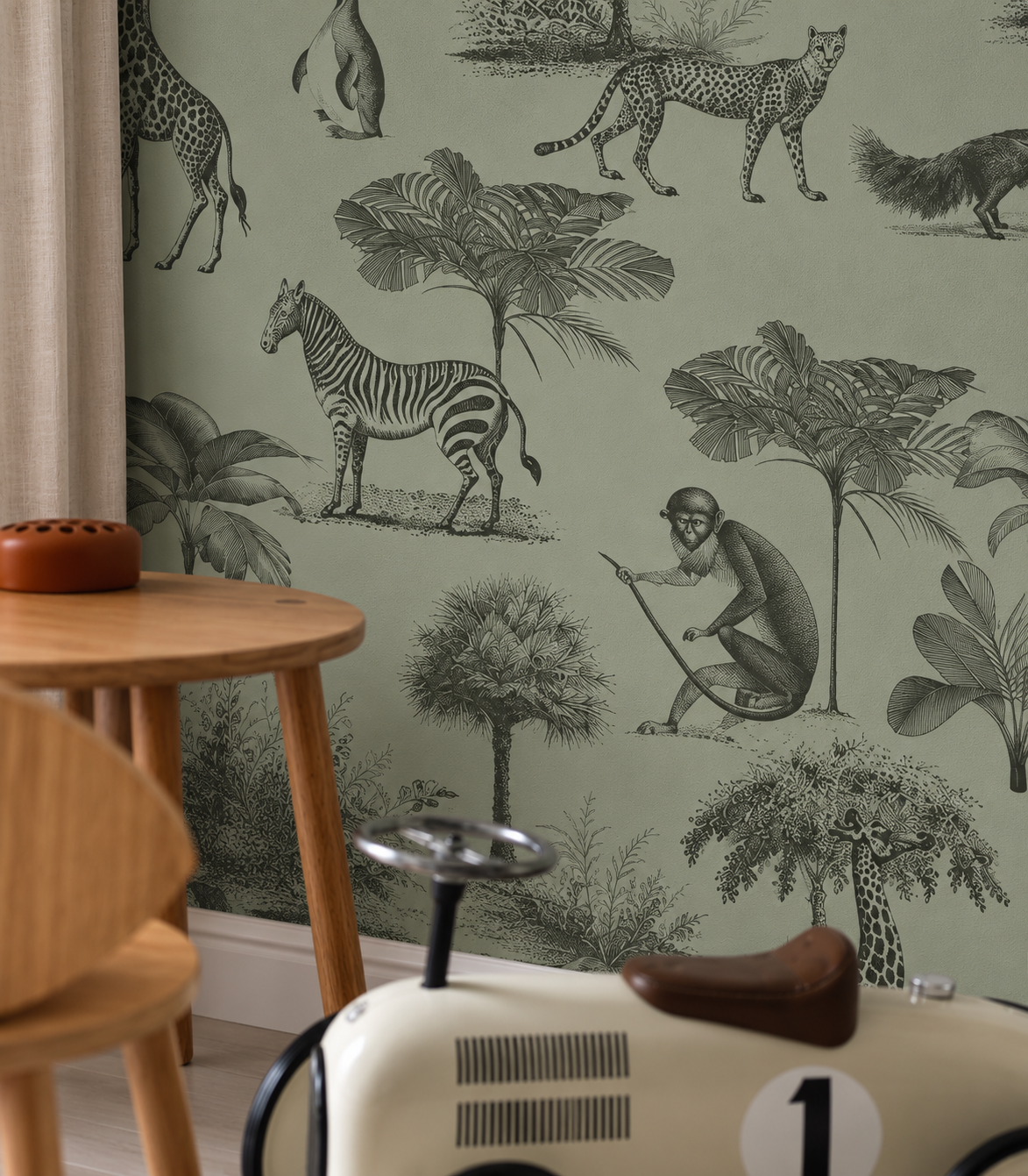 Papier peint Vintage animals light mint