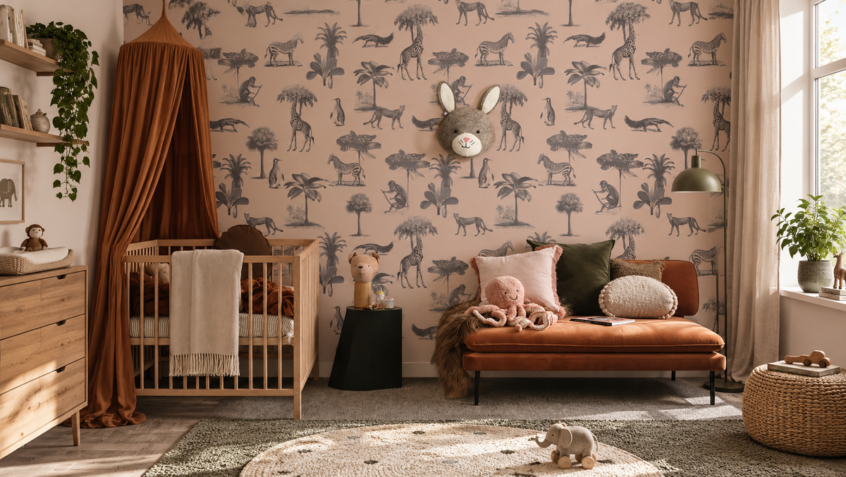 Wallpaper Vintage animals pink