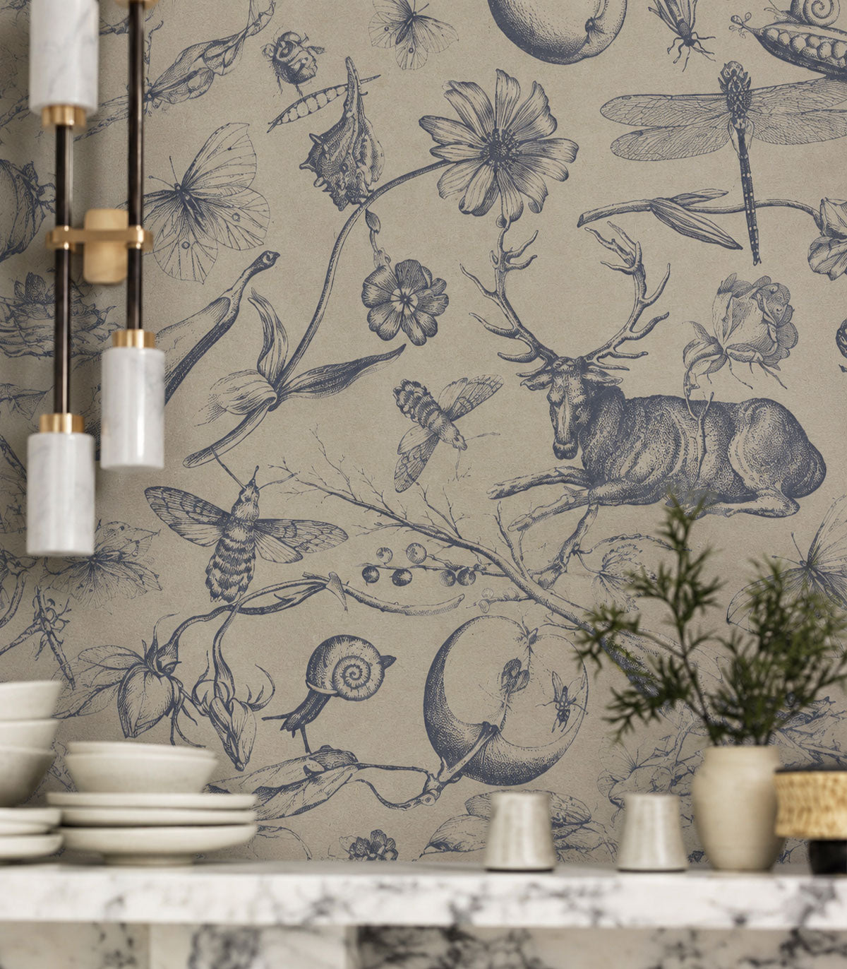 Papier peint Vintage botanic blue