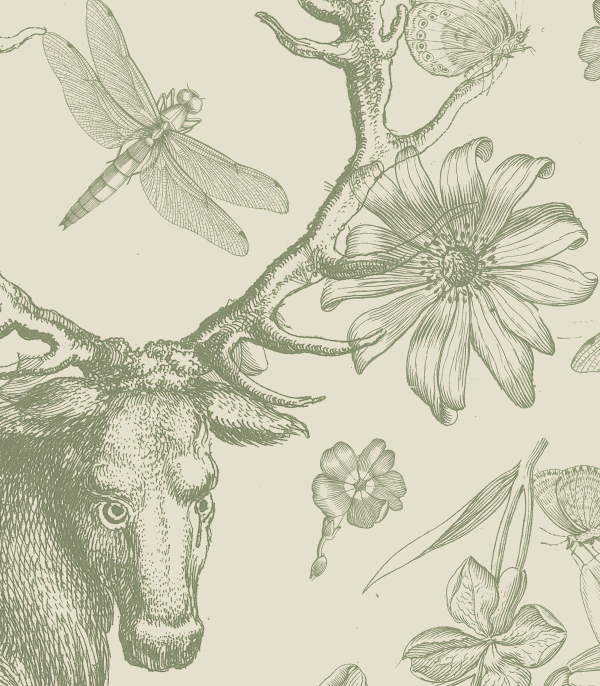 Vintage botanic green wallpaper