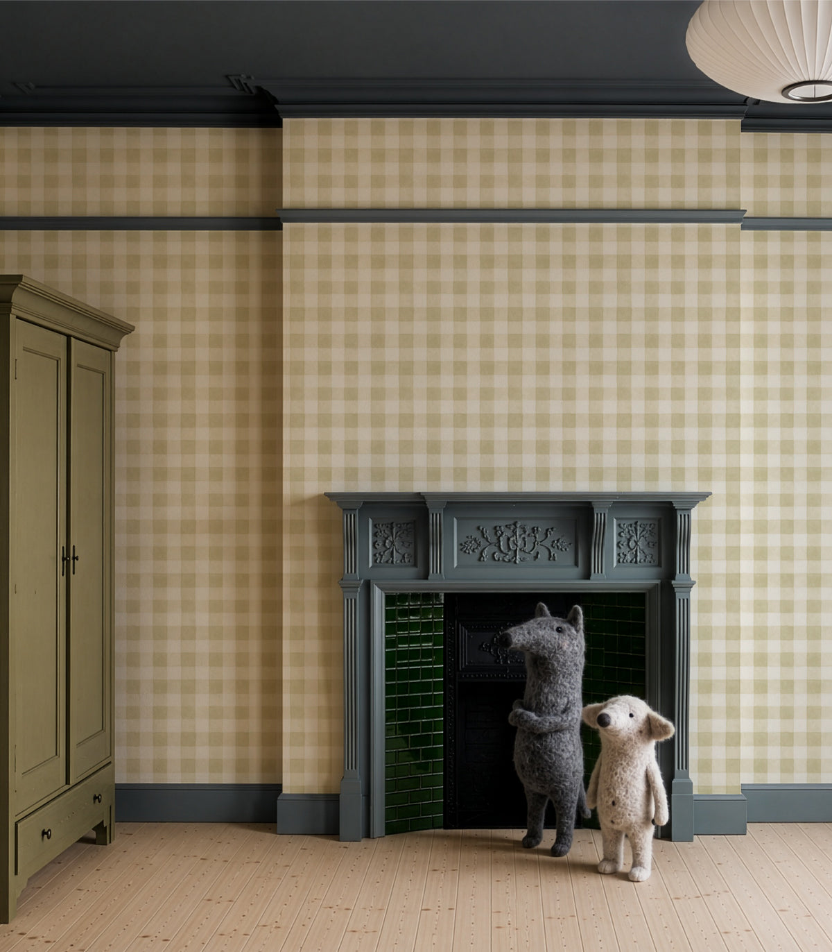 Tapeta Watercolor Checks Sage Green