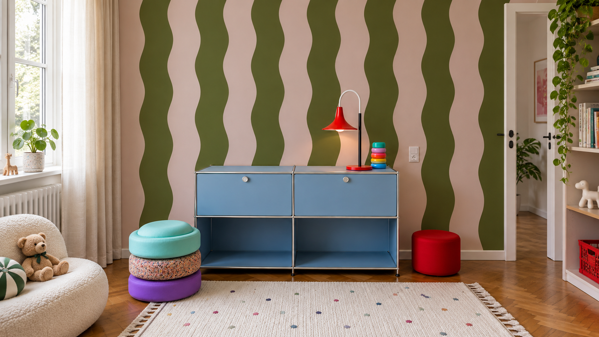 Wallpaper Wave Stripe Avocado Pink