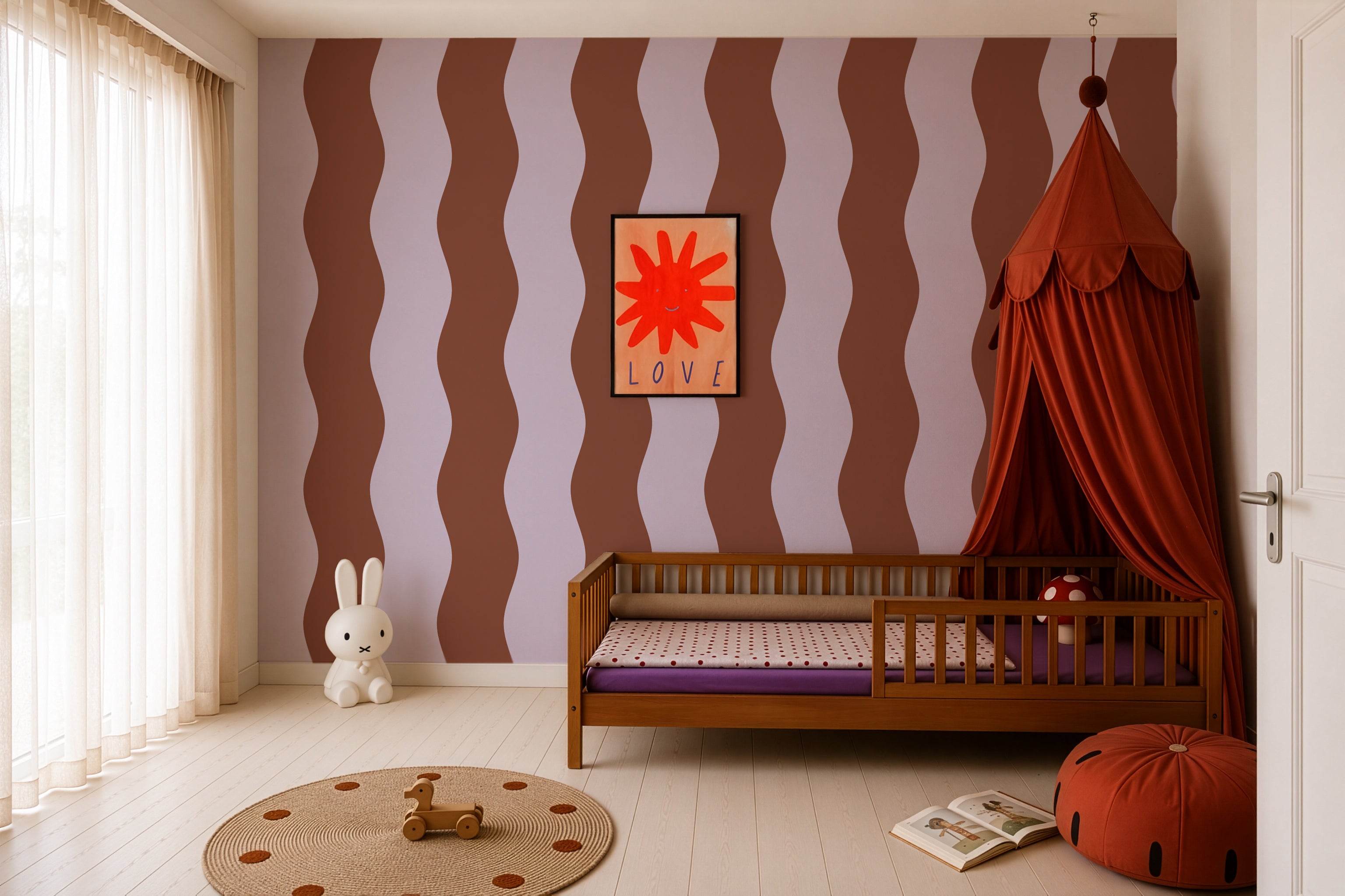Wallpaper Wave Stripe Cinnamon Lavender