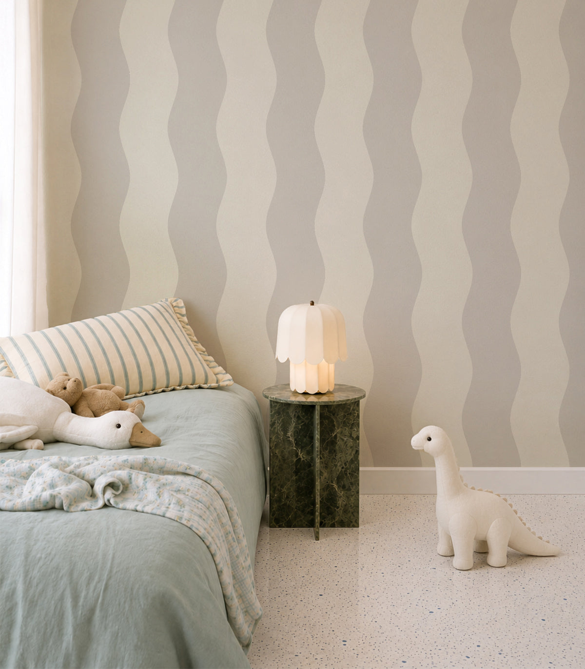 Tapeta Wave Stripe Flora White