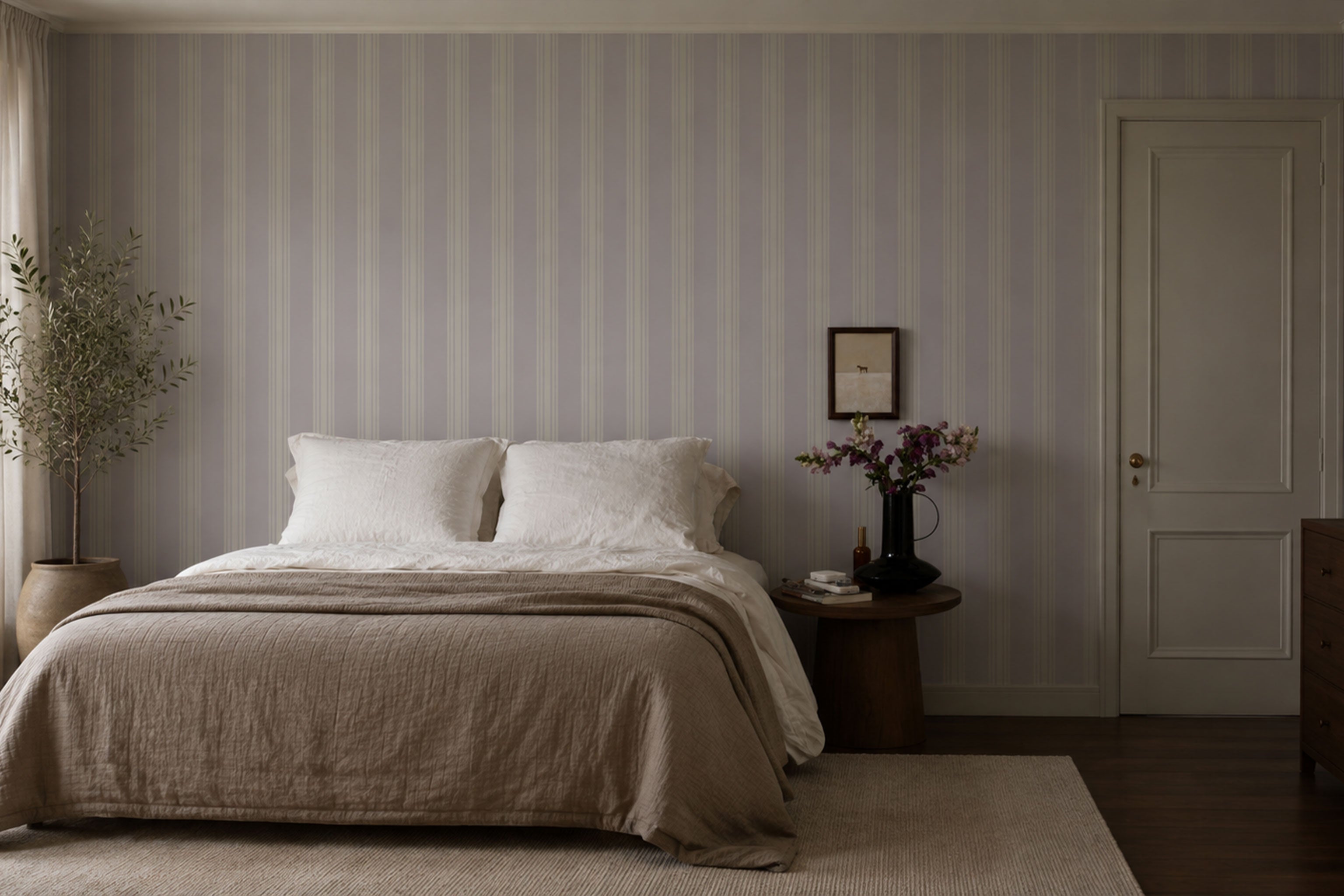 Wallpaper Woven Stripe Warm Taupe